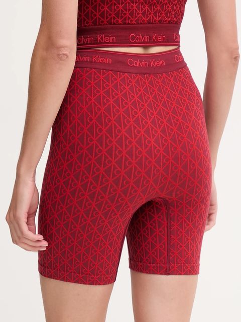 Calvin Klein Underwear szorty lounge damskie kolor bordowy wzorzyste high waist LV00QF8488