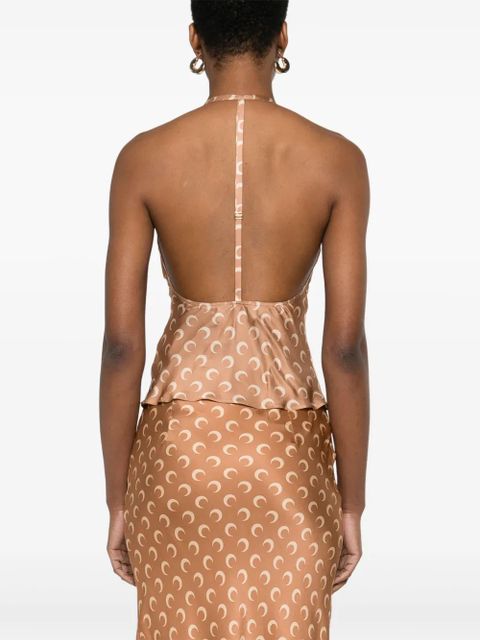 Marine Serre crescent moon-print satin top - Brown - zdjęcie produktu nr 2