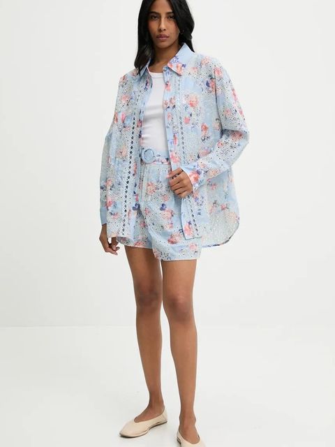 Answear.LAB szorty damskie kolor niebieski wzorzyste high waist - zdjęcie produktu nr 2