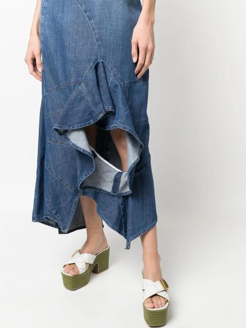 LOEWE asymmetric denim ruffle dress - Blue