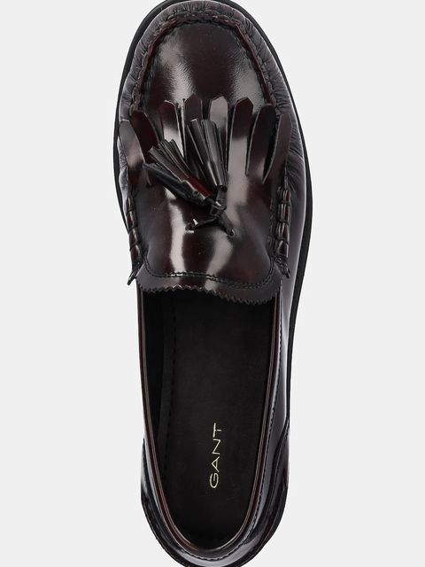 Gant mokasyny skórzane Gracelyn damskie kolor bordowy na płaskim obcasie 31571062