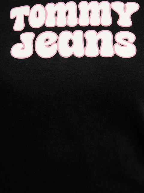 Tommy Jeans bluza bawełniana damska kolor czarny z kapturem z nadrukiem DW0DW21962
