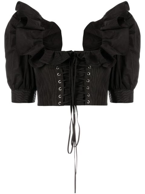 Alessandra Rich ruffle-collar corset-style blouse - Black - zdjęcie produktu nr 1
