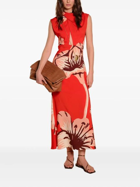 Johanna Ortiz Al Son De Las Astromelias twisted floral midi dress - Red - zdjęcie produktu nr 2