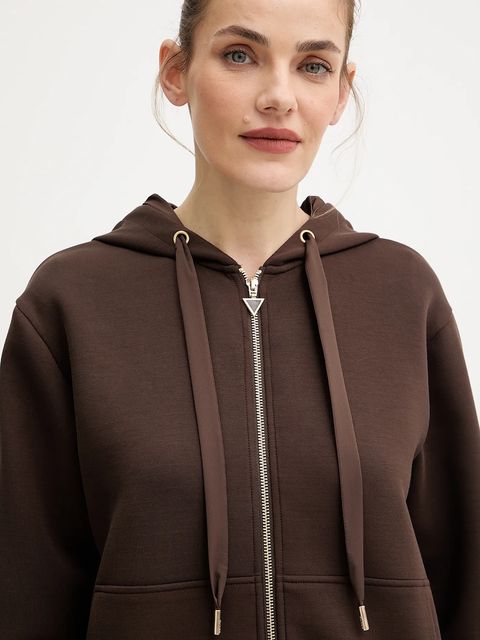 Guess bluza damska kolor brązowy z kapturem z aplikacją W5YQ05 KBYE2 - zdjęcie produktu nr 2