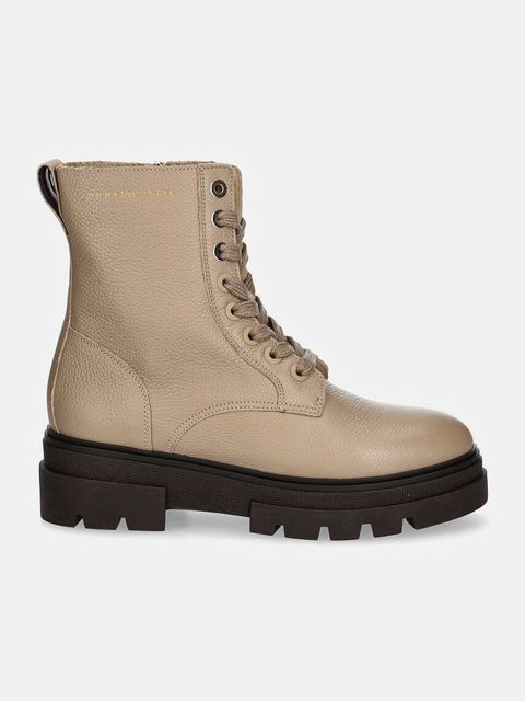 Tommy Hilfiger botki skórzane BICOLOR LEATHER LACE-UP damskie kolor beżowy na płaskim obcasie FW0FW08160 - zdjęcie produktu nr 2