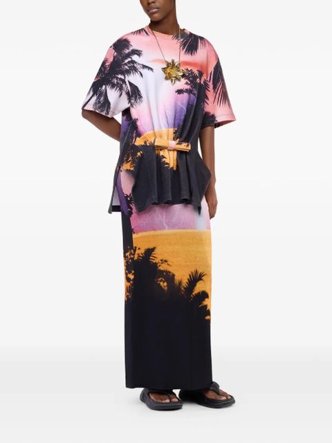 Rabanne thunderstorm-print bow-detail T-shirt - Black - zdjęcie produktu nr 2