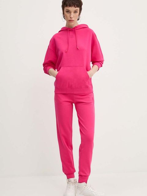 HUGO bluza bawełniana damska kolor różowy z kapturem z aplikacją 50522423