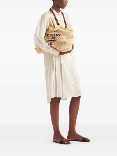 Prada logo-embroidered crochet tote bag - Neutrals