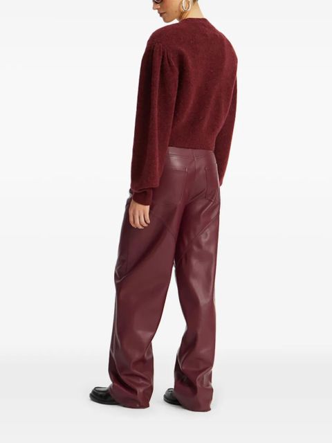 ROTATE BIRGER CHRISTENSEN rose-embellished puff-sleeve cardigan - Red