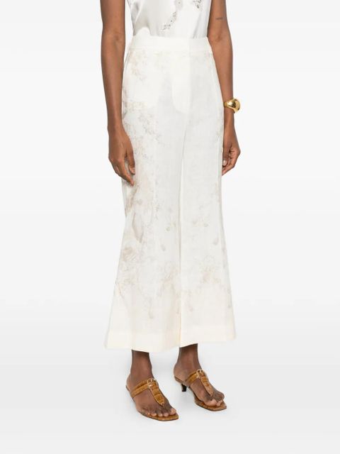 ZIMMERMANN cropped floral-print flared trousers - Neutrals