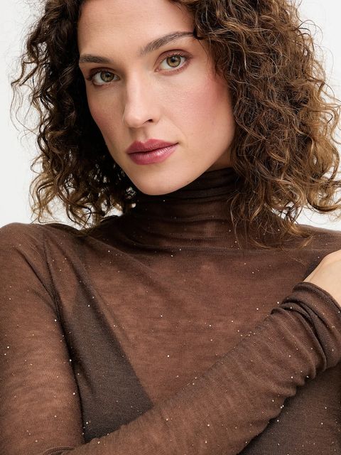 Pinko sweter damski kolor brązowy lekki z półgolfem 105821 A2PM