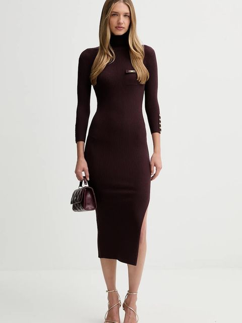 Elisabetta Franchi sukienka z dodatkiem jedwabiu kolor bordowy midi dopasowana AM23B56E2 - zdjęcie produktu nr 1