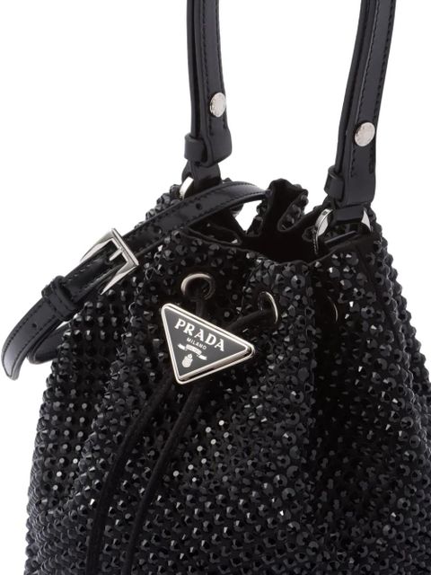 Prada crystal-embellished drawstring bucket bag - Black