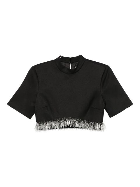 Simkhai fringe-trimmed short-sleeve top - Black