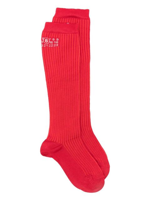 MM6 Maison Margiela logo-detail ribbed socks - Red - zdjęcie produktu nr 1