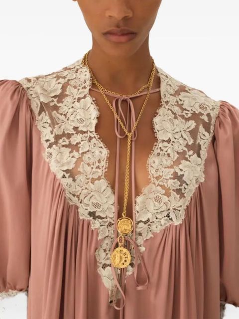 Chloé lace-trim silk dress - Pink