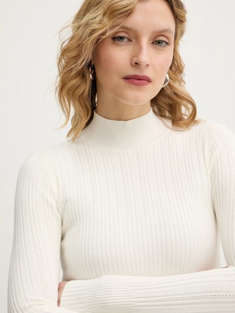 Twinset sweter damski kolor beżowy lekki z półgolfem 252TT3221