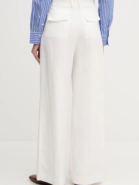 Tommy Hilfiger spodnie z domieszką lnu damskie kolor biały szerokie high waist WW0WW47214 - zdjęcie produktu nr 2