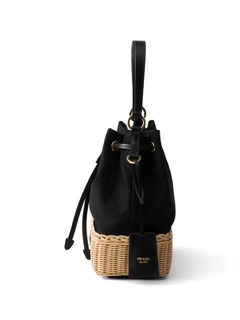 Prada wicker and canvas bucket bag - Black