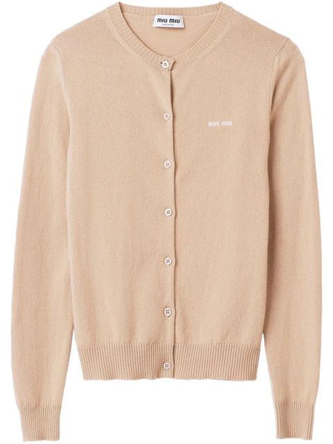 Miu Miu logo-intarsia fine-knit cardigan - Neutrals - zdjęcie produktu nr 1