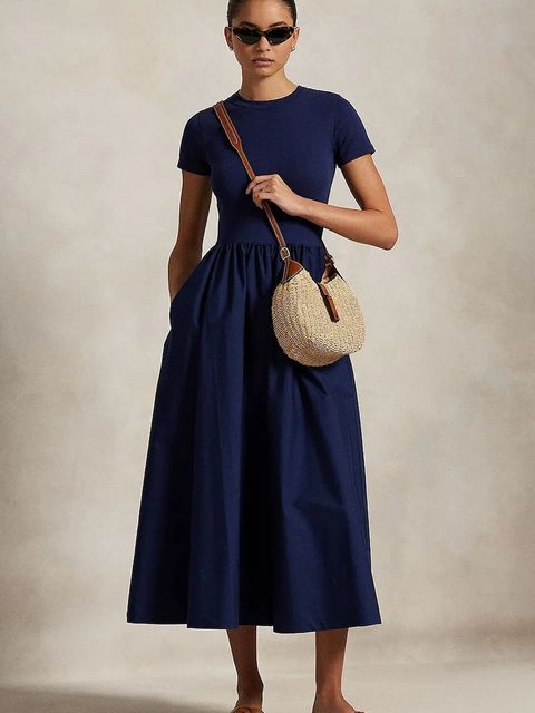 Polo Ralph Lauren sukienka bawełniana kolor granatowy maxi rozkloszowana 211966311