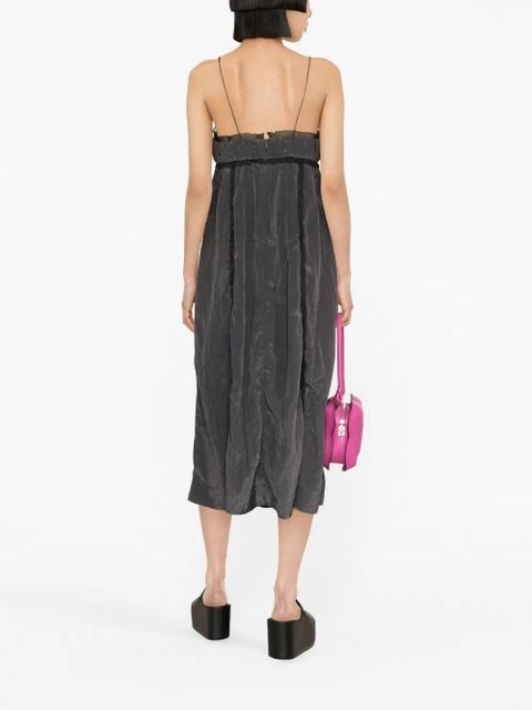GANNI tulle-trim charmeuse slip dress - Grey