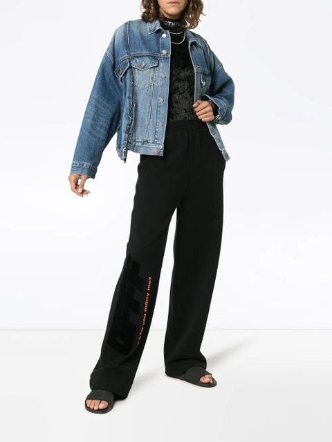 Off-White High Waisted Text Print Cotton Trousers - Black - zdjęcie produktu nr 2