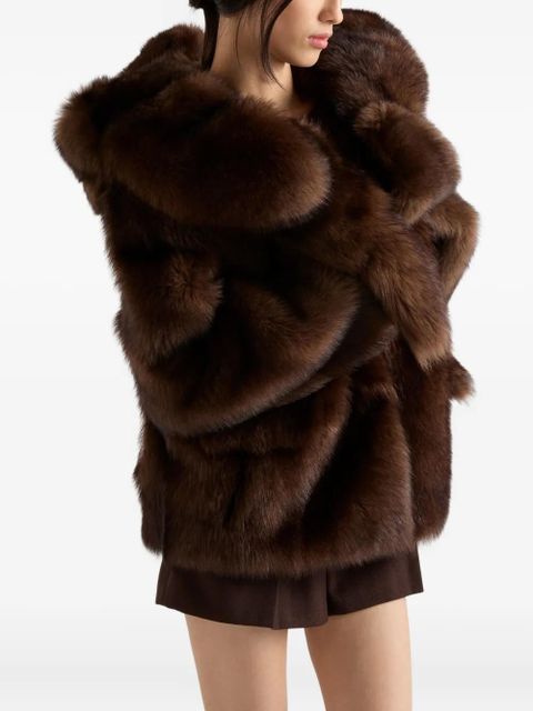 Prada hooded shearling jacket - Brown