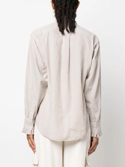 MARANT ÉTOILE Saoli ruffle-collar striped cotton shirt - Neutrals