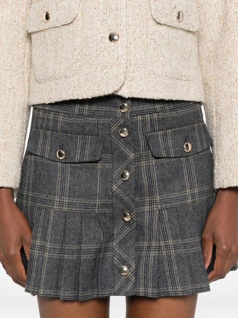 Maje pleated checked button mini skirt - Grey