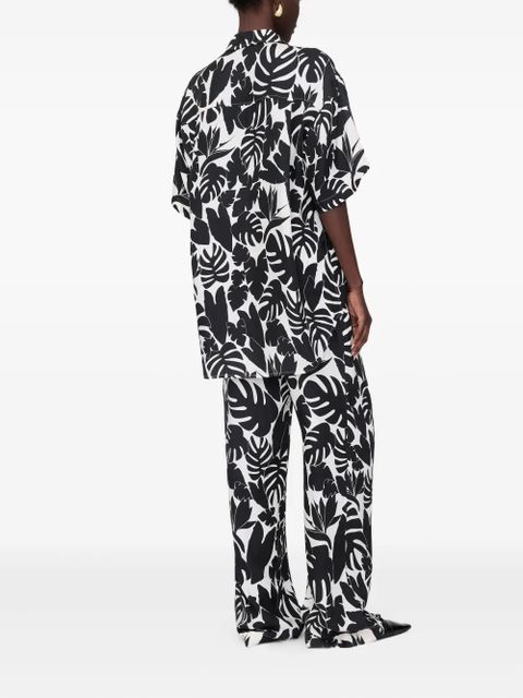 ANINE BING Elain leaf-print trousers - Black