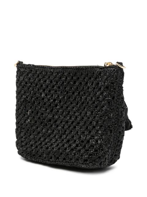 MC2 Saint Barth Raffia Pouch embroidered-logo clutch bag - Black