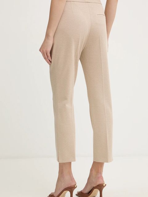 BOSS spodnie damskie kolor beżowy fason cygaretki high waist 50555740
