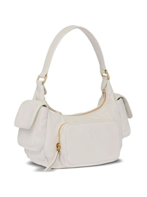 Miu Miu logo-embossed leather shoulder bag - White