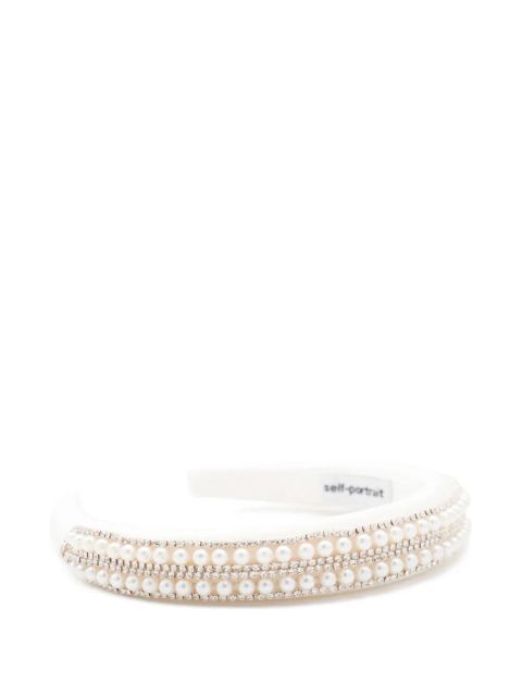 Self-Portrait faux pearl-embellished headband - White