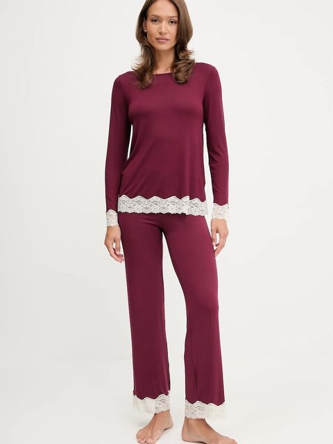 United Colors of Benetton longsleeve piżamowy kolor bordowy 3Z123M07X