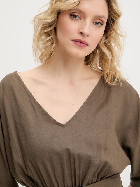 Answear.LAB sukienka z domieszką lnu kolor zielony maxi rozkloszowana