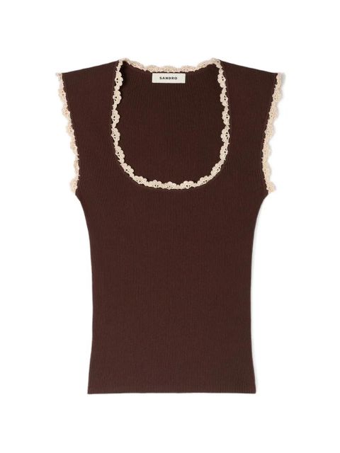 SANDRO lace-trim top - Brown - zdjęcie produktu nr 1