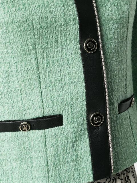 Ferragamo leather-trim tweed jacket - Green