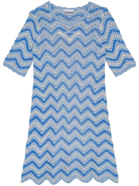 GANNI crochet-knit organic cotton minidress - Blue - zdjęcie produktu nr 1