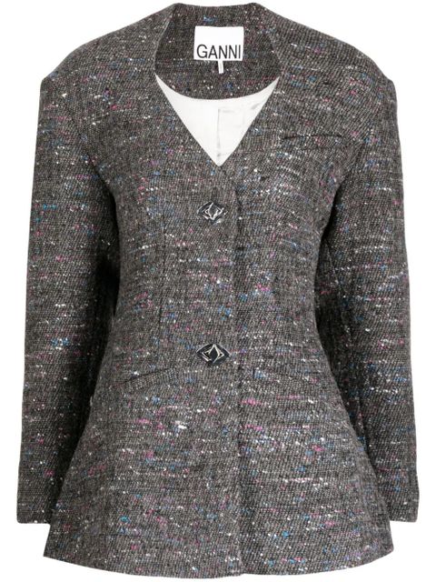GANNI fitted wool-blend blazer - Grey - zdjęcie produktu nr 1
