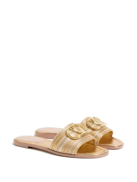 Valentino Garavani Vlogo Signature metallic leather slides sandals with Cornely embroidery - Gold - zdjęcie produktu nr 2