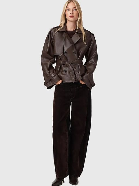 AllSaints trencz skórzany REED kolor brązowy W035LD