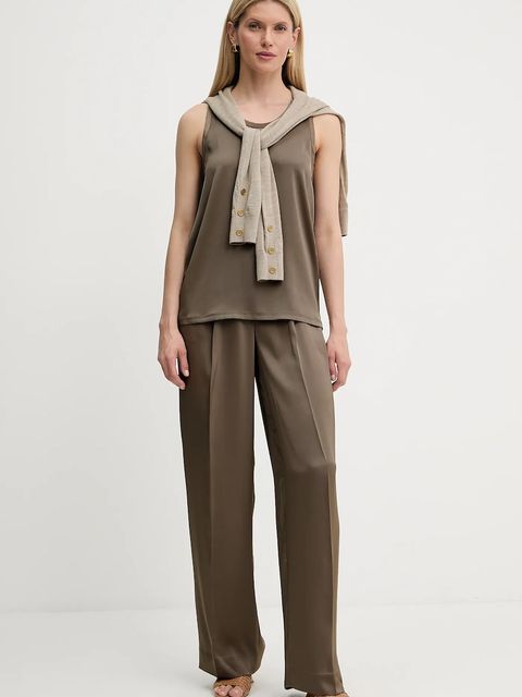 MICHAEL Michael Kors spodnie damskie kolor zielony proste high waist MT530VRAYJ - zdjęcie produktu nr 2