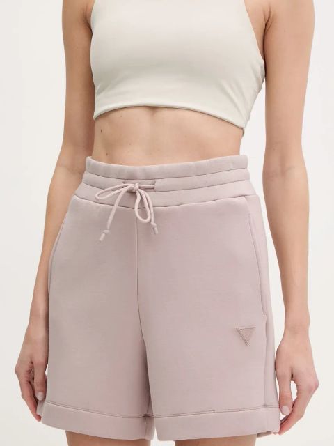 Guess szorty damskie kolor beżowy gładkie high waist