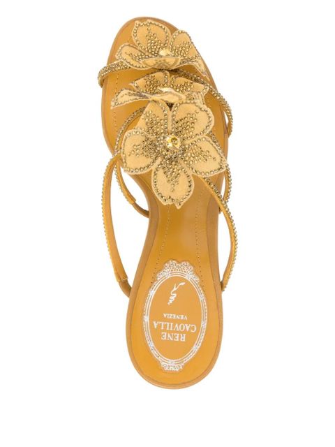 René Caovilla 80mm peach-flower sandals - Brown