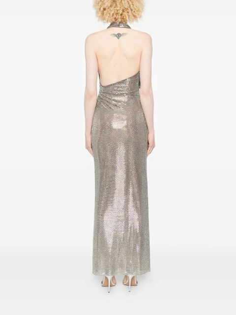 Self-Portrait halterneck maxi dress - Silver