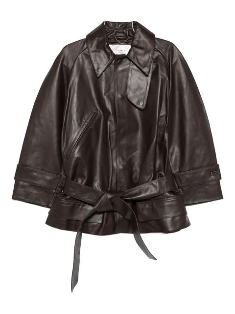 Victoria Beckham belted leather coat - Brown