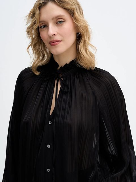 Sisley koszula damska kolor czarny relaxed z wiązanym dekoltem 5FGXLQ0A5